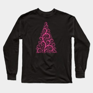 Hot Pink Color Holiday Christmas Tree Long Sleeve T-Shirt